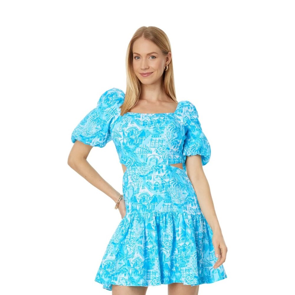 Lilly Pulitzer Kylanne dress || blue tropical linen short dress